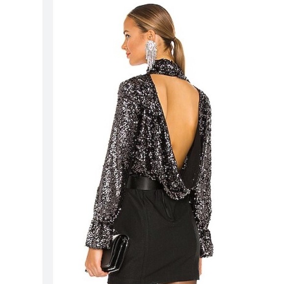 Free People Moonstruck Sequin Top S Black Backless Bell Goth Party Glam Festival - Picture 7 of 7